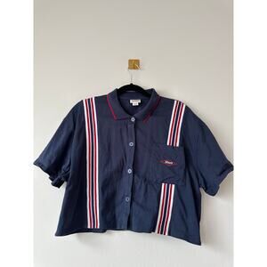 Guess Originals Women’s  Trinity Striped Piecing Cropped Polo XL Y2K Streetwear